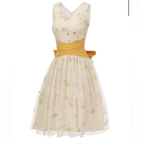 Retro-Stage Vintage ivory and gold/yellow moon and stars dress - Picture 2 of 12